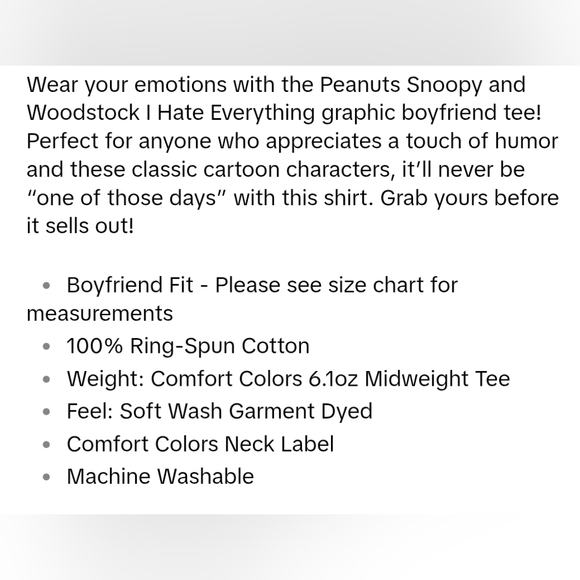 Riot Society Peanuts Snoopy & Woodstock I Hate Everything Shirt Boyfriend Fit SM - Picture 6 of 6